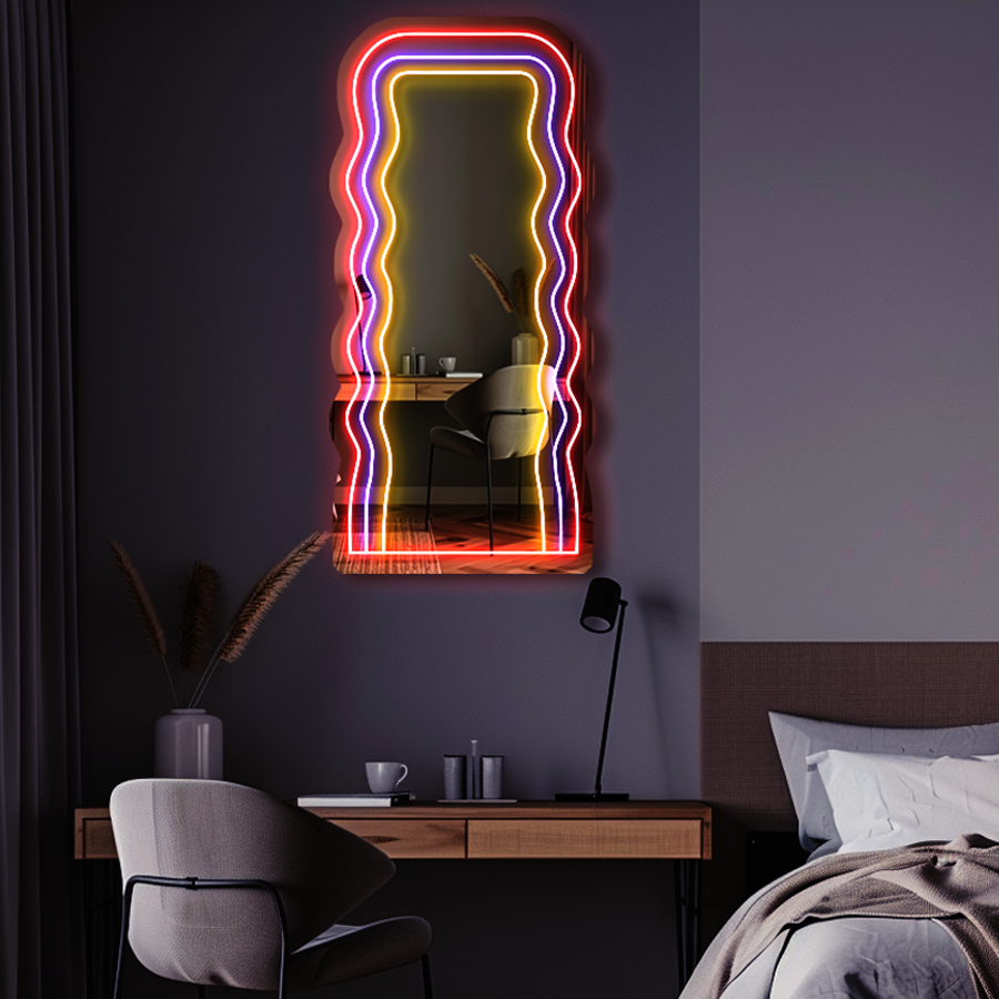 Wavy LED Mirror Neon Sign - Rainbow Mirror For salon, spa, bar