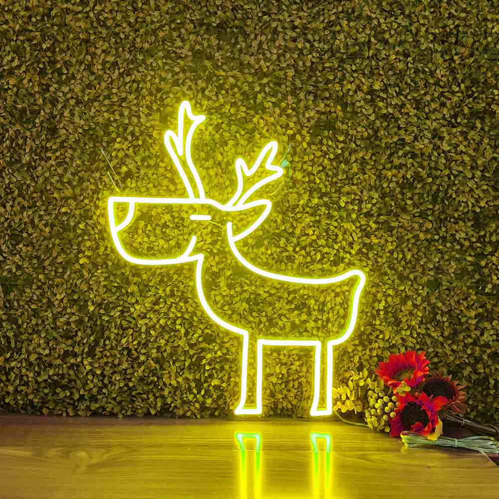 Funny neon deer. Merry Christmas. Neon sign