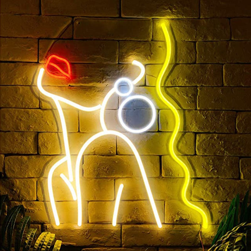 Girl Neon Sign, women silhouette neon sign for bathroom, spa neon