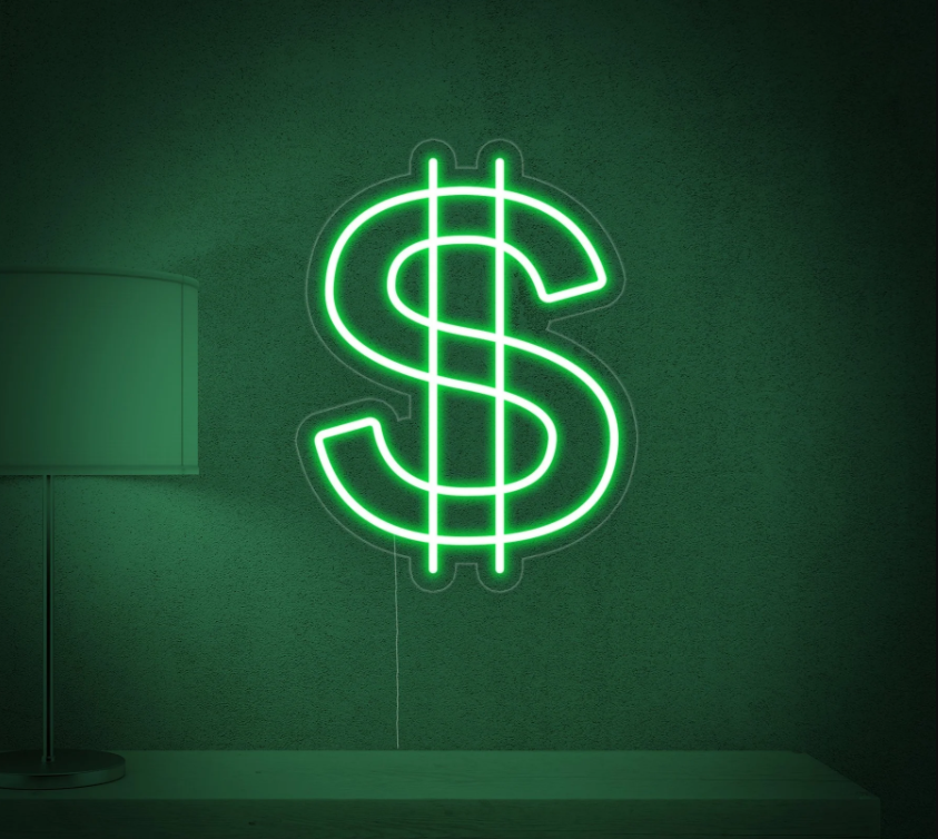 Dollar Neon Sign - Green LED Money Sign For Wall Decor (11.9x7") - Bar, Bedroom, Party Decoration