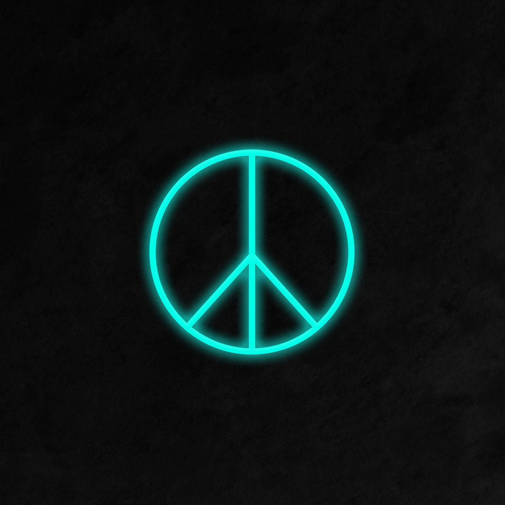 Peace Symbol - Ice Blue Neon Sign