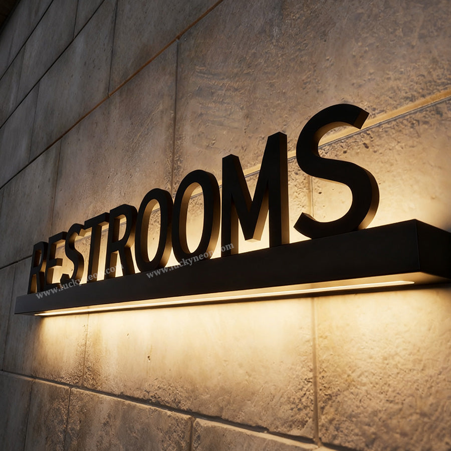 3D Metal Illuminated Restroom Signs - Custom Indoor Signs for Malls, Hotels