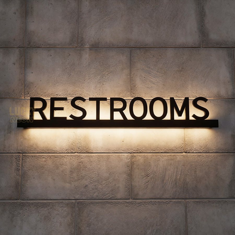 Led Restroom Sign 3D Metal Illuminated Restroom Signs - Custom LED Signs for Mall, Hotel ...