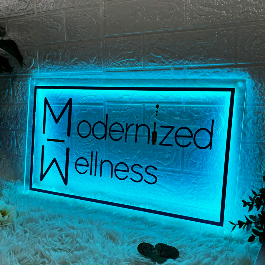 Acrylic Backlit Sign - Rectangle Acrylic Sign With Gold Logo Gold ...