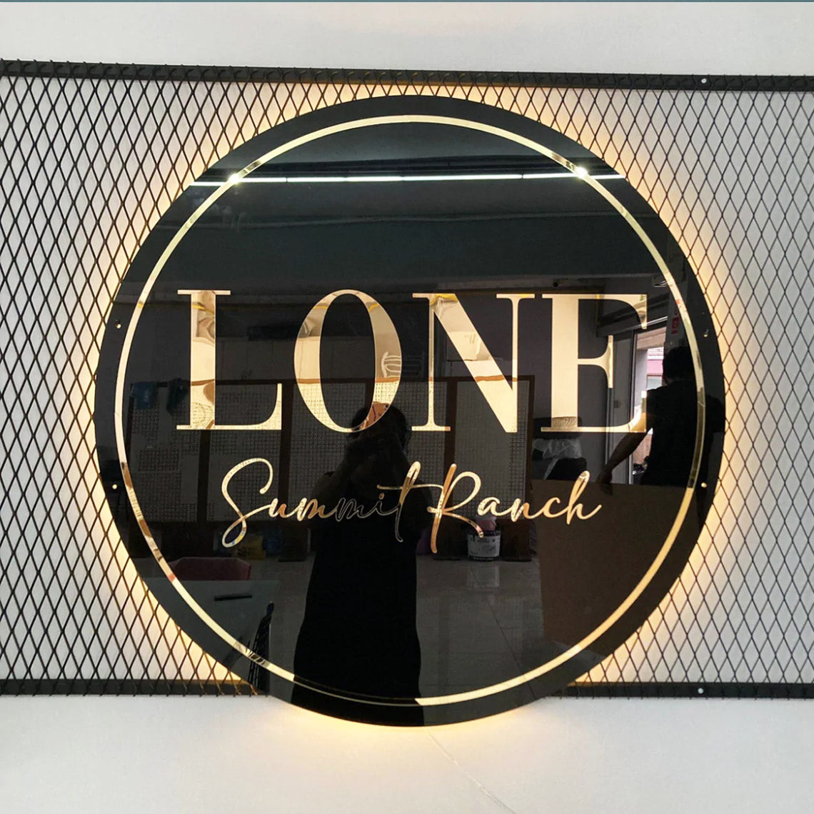 Acrylic Backlit Sign - Black Acrylic Sign With Gold Logo Gold Mirror Letter