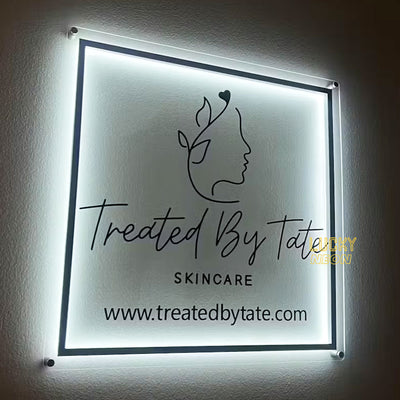 Acrylic Backlit Sign - Rectangle Acrylic Sign With Gold Logo Gold Mirror Letter