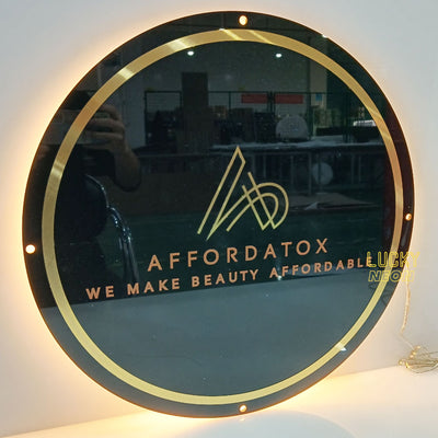 Acrylic Backlit Sign - Black Acrylic Sign With Gold Logo Gold Mirror Letter