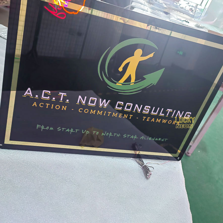 Acrylic Backlit Sign - Black Acrylic Sign With Gold Logo Gold Mirror Letter