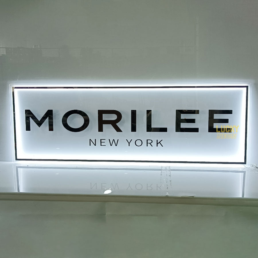 Acrylic Backlit Sign - Rectangle Acrylic Sign With Gold Logo Gold ...