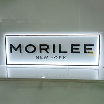 Acrylic Backlit Sign - Rectangle Acrylic Sign With Gold Logo Gold Mirror Letter