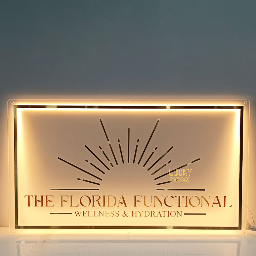 Acrylic Backlit Sign - Rectangle Acrylic Sign With Gold Logo Gold Mirror Letter