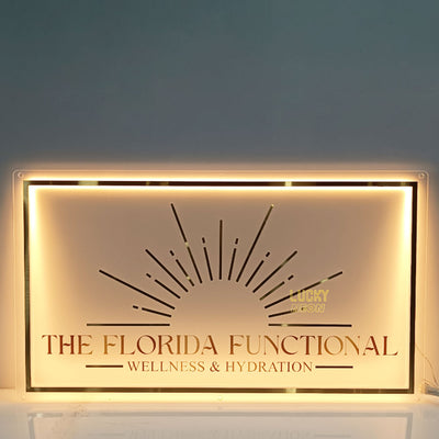 Acrylic Backlit Sign - Rectangle Acrylic Sign With Gold Logo Gold Mirror Letter