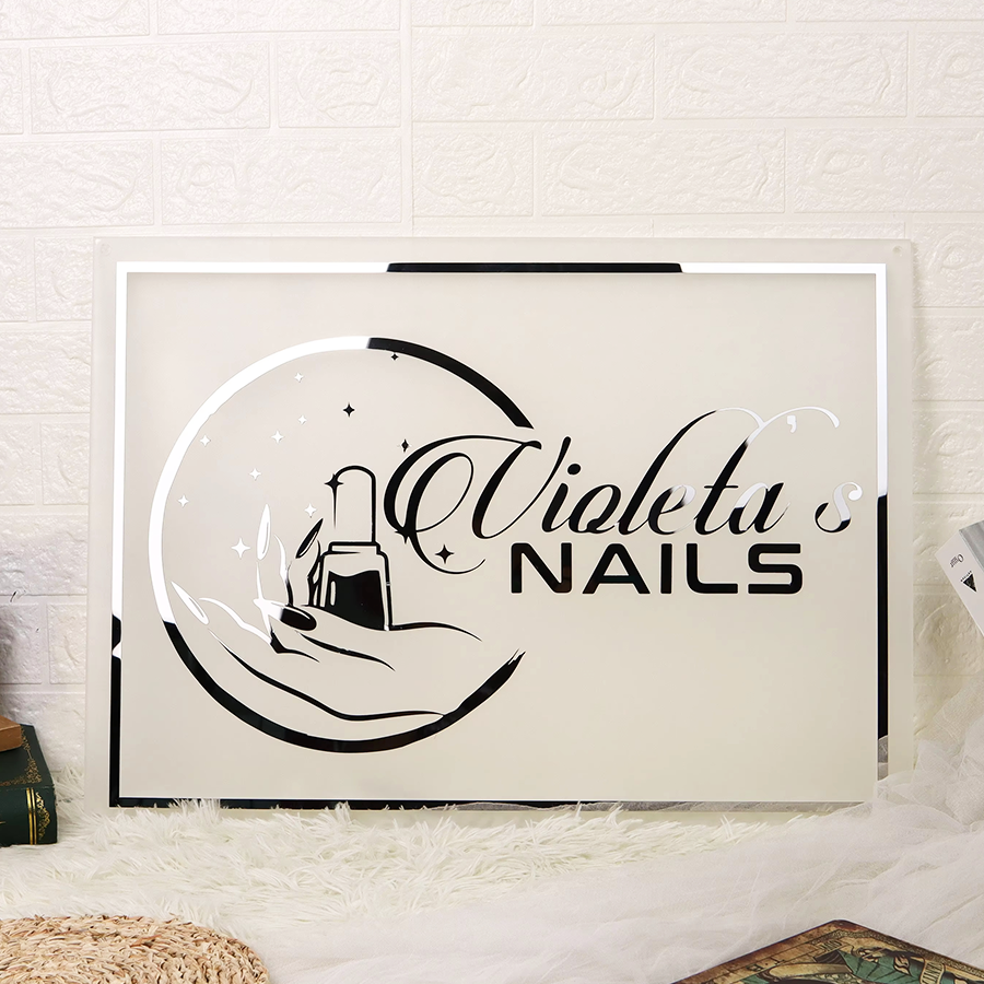 Acrylic Backlit Sign - Rectangle Acrylic Sign With Gold Logo Gold Mirror Letter