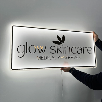 Acrylic Backlit Sign - Rectangle Acrylic Sign With Gold Logo Gold Mirror Letter