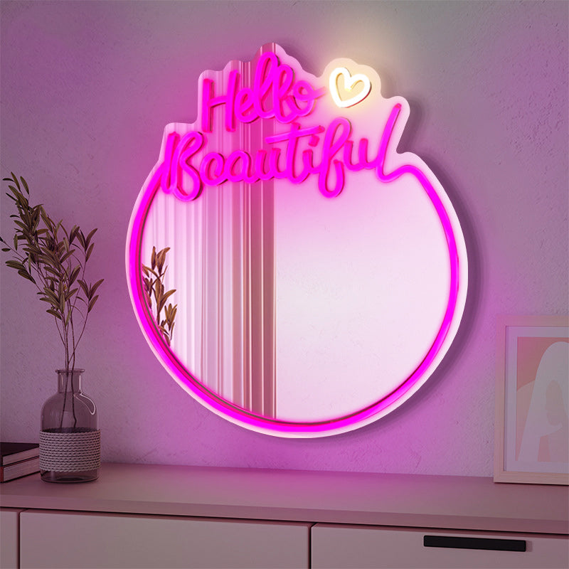 Sign Led Mirrow Wholesales Hello Beautiful - LED Neon Sign Mirror For Room, Beauty Shop ...