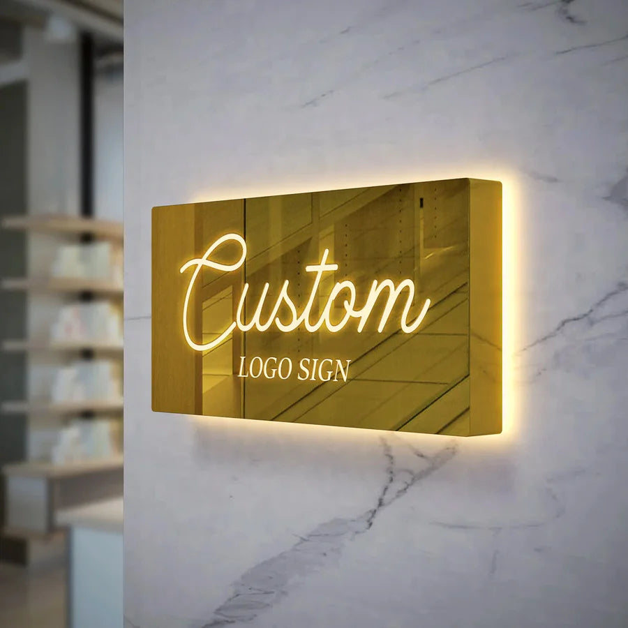 Embossed Sign Light Metal Backlit Sign, Laser Cut LED Light Box Sign, Gold Custom ...