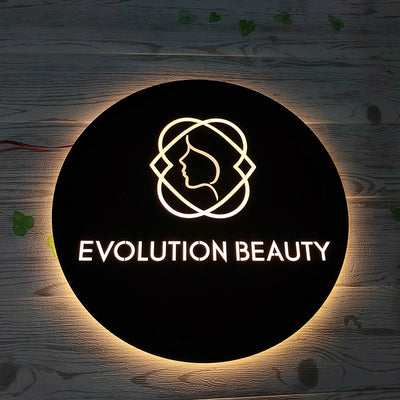 Metal Backlit Sign, Laser Cut LED Light Box Sign, Black Custom Illuminated Wall logo Sign For Business
