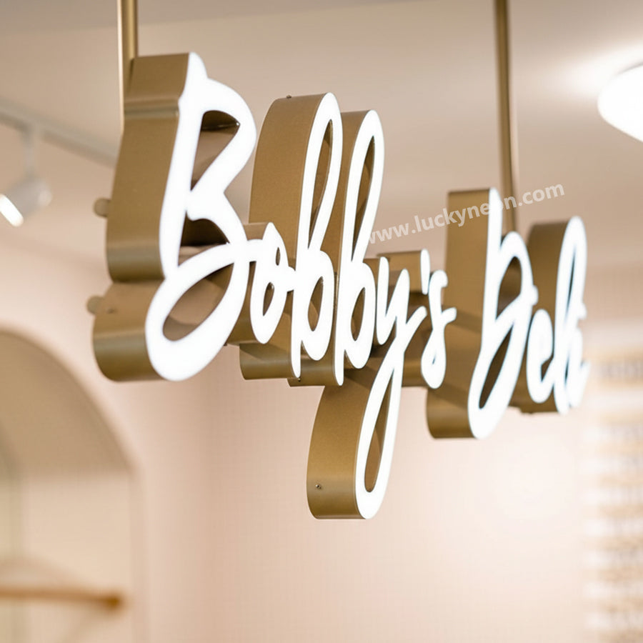 Custom 3D Front-Lit Ceiling Hanging Sign - Raceway Channel Letters