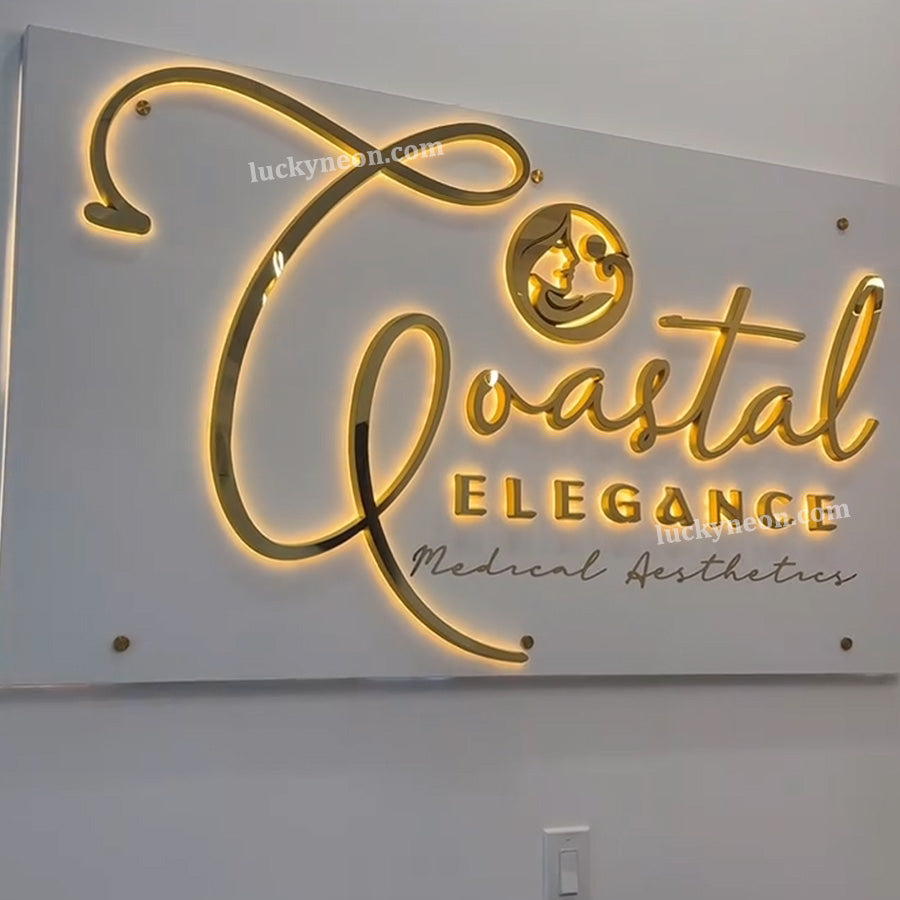 Custom 3D Backlit Logo Letters with Back Panel - Backplate Signs for Lobby & Reception