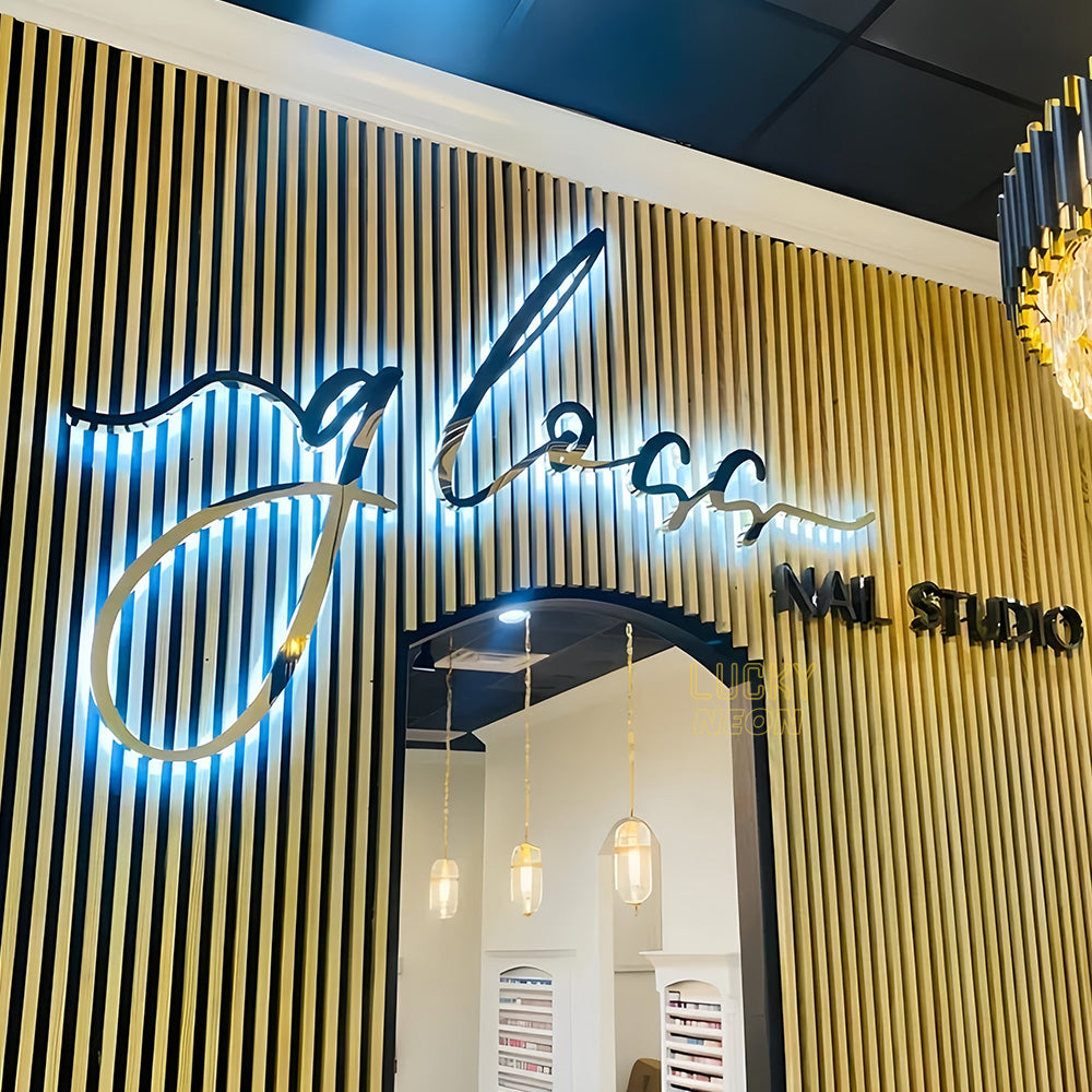 Mirror Stainless Steel Backlit Channel Letters, Custom 3D Metal Backlit Signs For Business