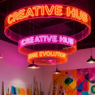 Custom Ceiling Neon Sign, Hanging Round LED Sign for Business