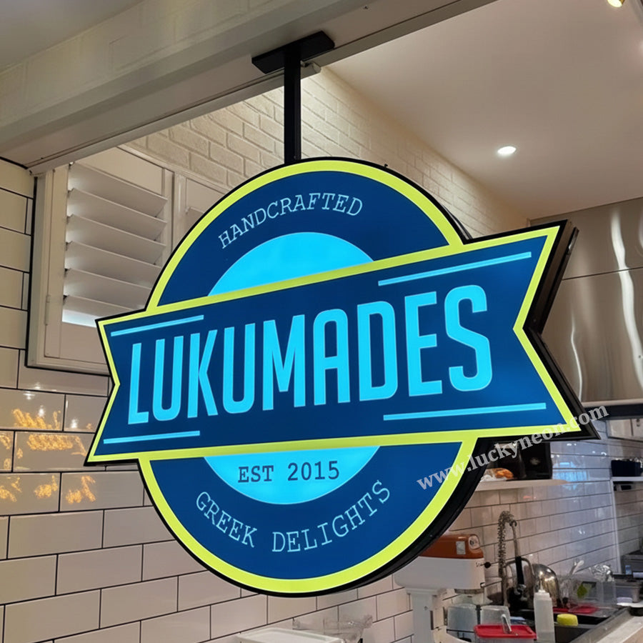 Custom Indoor Suspended Metal Lightbox Sign with UV-Printed Logo for Business