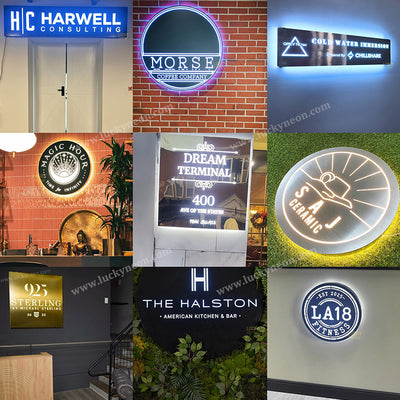 Metal Backlit Sign, Laser Cut LED Light Box Sign, Round Custom Illuminated Wall logo Sign For Business