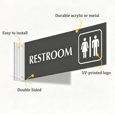 Custom Restroom Projecting Corridor Sign with Bracket Kit