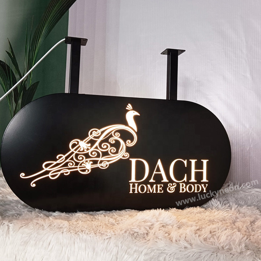 Custom Metal Ceiling Hanging Lightbox with Cut-Out Logo - Illuminated Storefront Sign