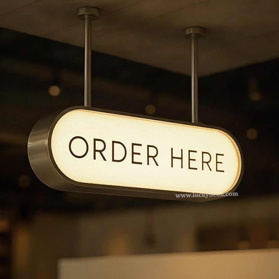 Custom Indoor Suspended Metal Lightbox Sign with UV-Printed Logo for Business