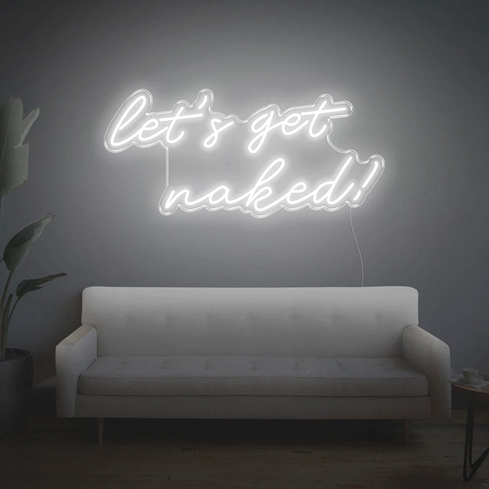Insegna al neon a LED Let's Get Naked Insegna al neon, Decorazione per atmosfera di testo personalizzata Luci al neon a LED USB per camera da letto, Insegna luminescente da appendere alla