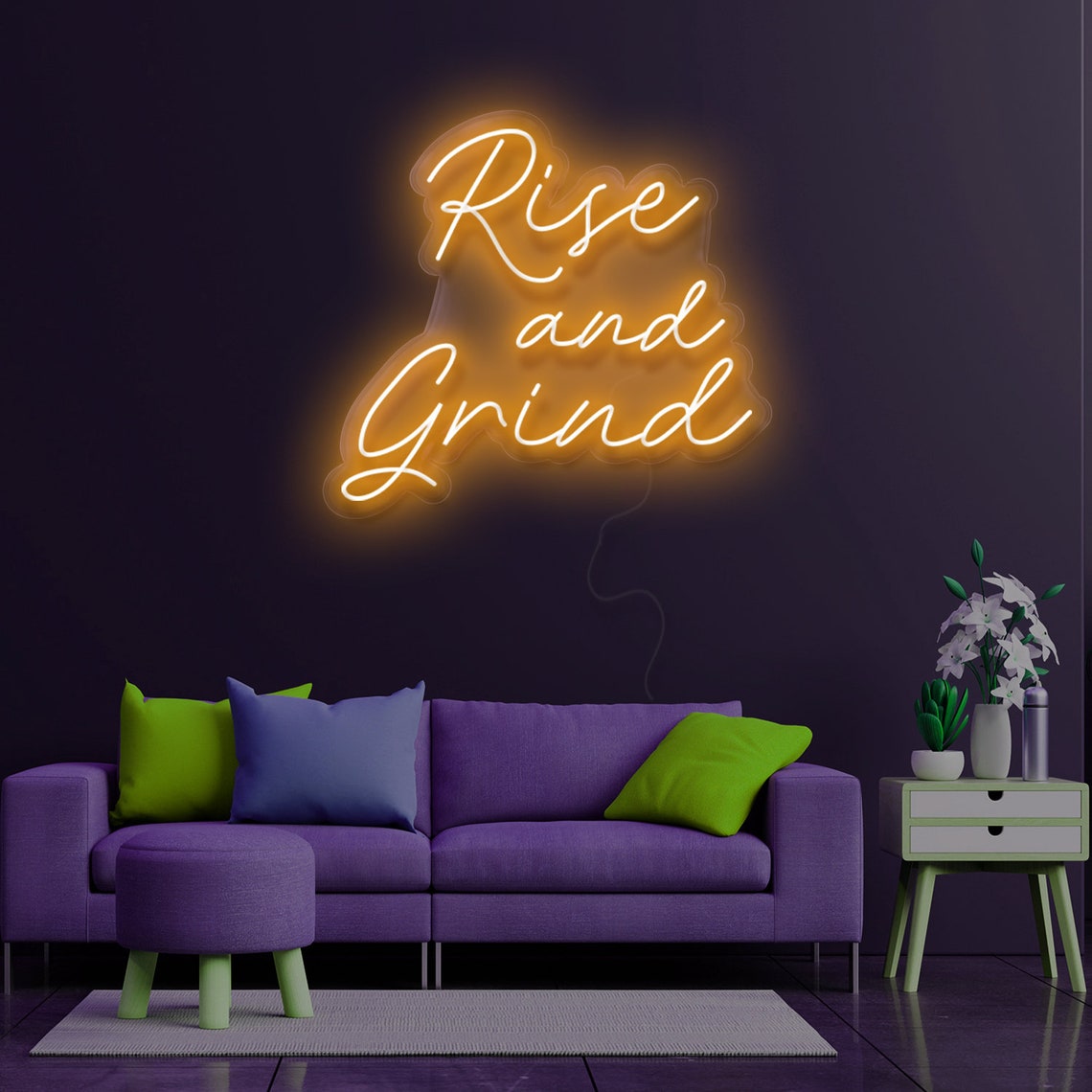 Rise And Grind Custom Neon Sign Salon Studio Office Company Business Motivational Decor 