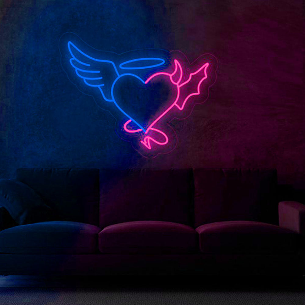 Angel and Demon in Love Heart Neon Sign Wedding Flex Led Neon Light Sign Custom Led Bridal Neon Sign Wall Room Decor