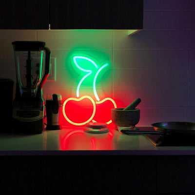 neon cherries sign, cherries neon light