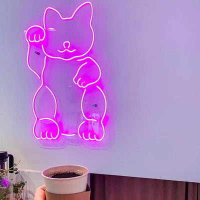 Lucky Cat Neon Sign for Business,  Maneki neko Led Sign for Bar, Cafe, Restaurant Office Shop Store Bedroom