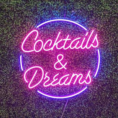 Cocktails & dreams neon sign, cocktails and dreams neon led light sign