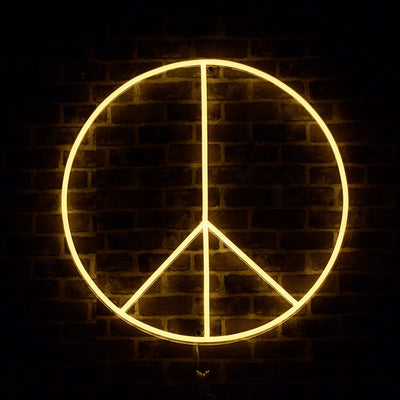 Neon Warm White Peace Sign