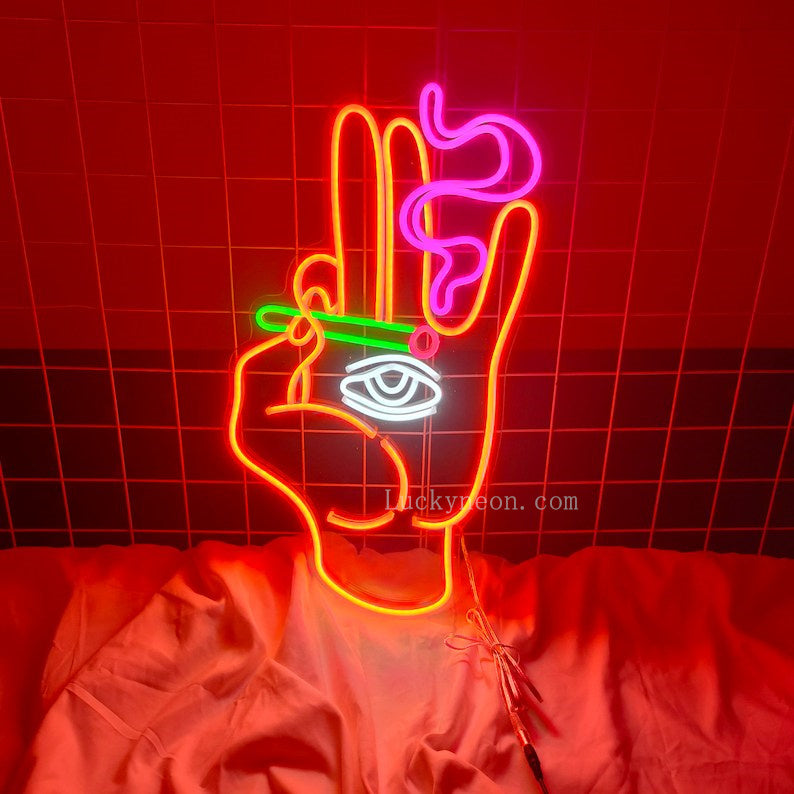 cigarette led Cigarette neon Sign Smoking Hand With Eye Ornament neon Sign 31.5'' x 17