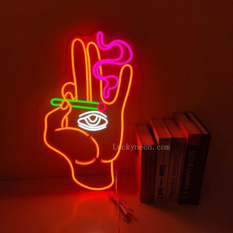 Cigarette neon Sign Smoking Hand With Eye Ornament neon Sign 31.5'' x 17