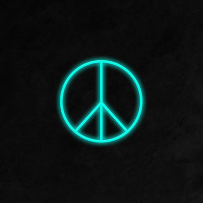 Peace Symbol - Ice Blue Neon Sign