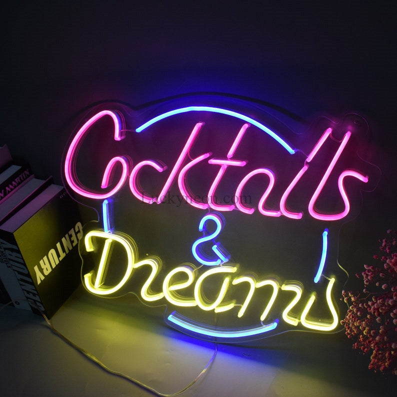 Cocktails & Dreams LED Neon Sign Lights for Drinking Bar Mancave Deco