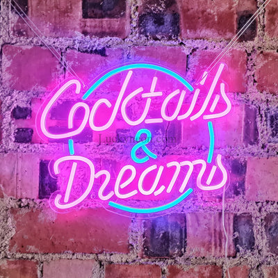 Cocktails & Dreams LED Neon Sign Lights for Drinking Bar Mancave Deco