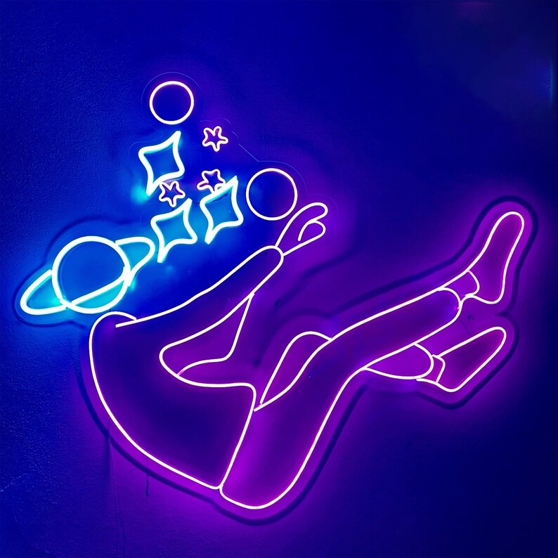Falling Into Space - Neon Wall Sign, Space Neon Sign, Bedroom Neon Sign