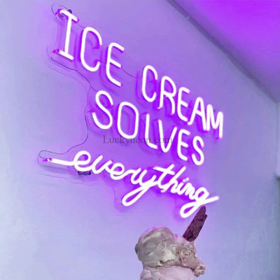 Ice cream solves everything neon sign, Ice cream shop neon sign, Ice cream art sign