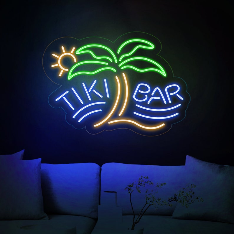 Tiki Bar Neon Sign Light, Beach Pool Bar Neon Sign, Palm Trees Neon Sign